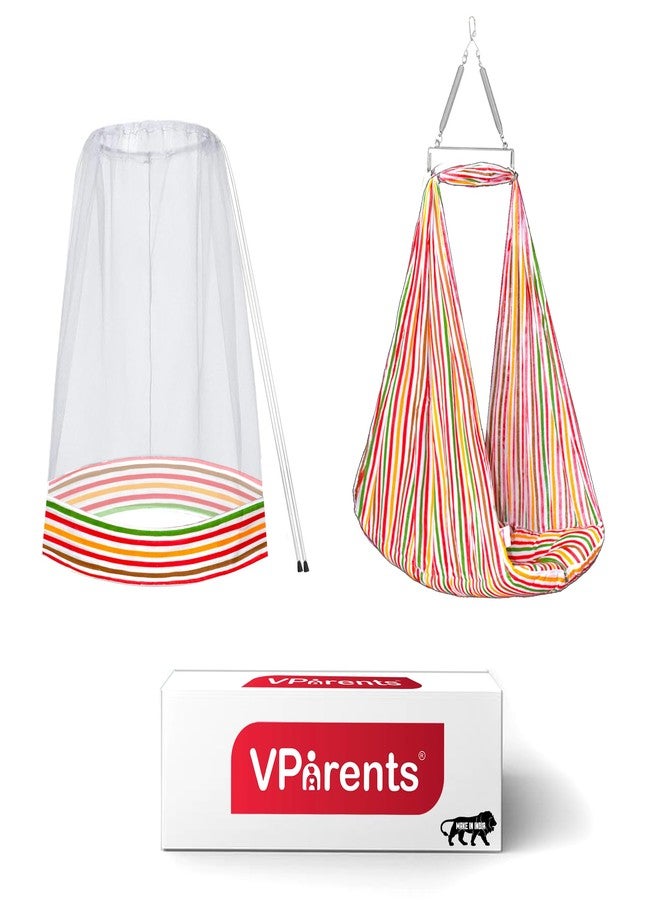VParents Neonate Baby Swing Cradle with Mosquito Net and Spring (Red) - Image 1